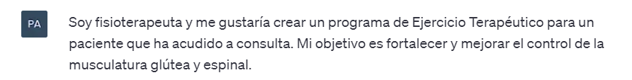 Ejemplo de consulta a ChatGPT para la creación de un programa de ejercicios