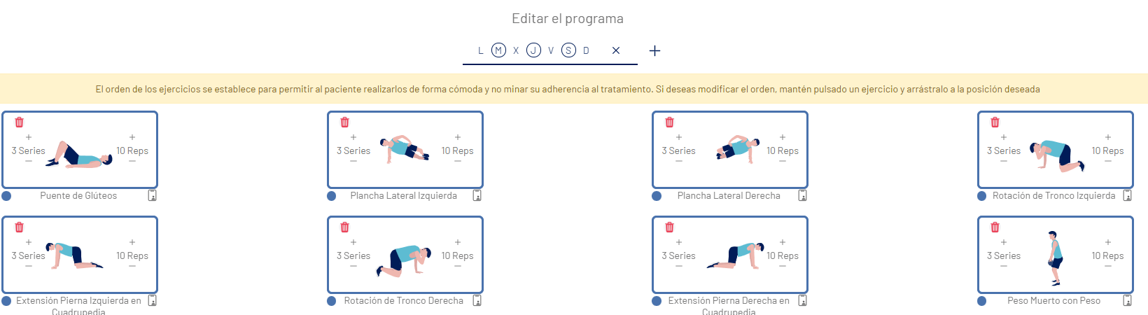 Ejemplo de dosificación de un programa de ejercicios de fisioterapia con RehBody