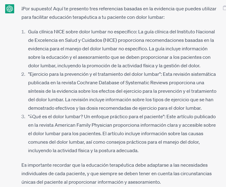 Recomendación de ChatGPT sobre educación terapéutica para el dolor lumbar