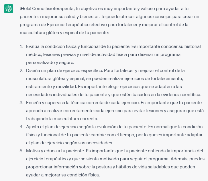 Recomendación de ChatGPT para un programa de ejercicios (1)
