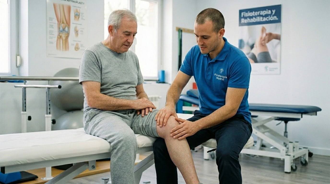 Fisioterapeuta valorando un paciente